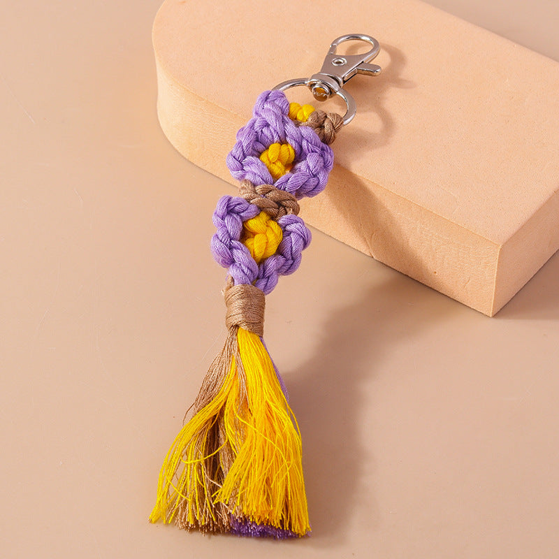 Wholesale Handwoven Plush Colorful Flower Keychain